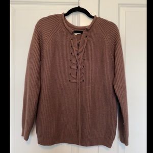 Brown Sweater with Lace-up Front Size L